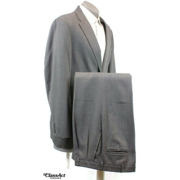 Haggar Black Label 2 Piece Suit Grey Glen Plaid 2 Btn 44L Pleated Fronts 35" W - Picture 2 of 10